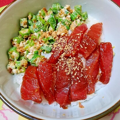 オクラと鮪のコンビ丼